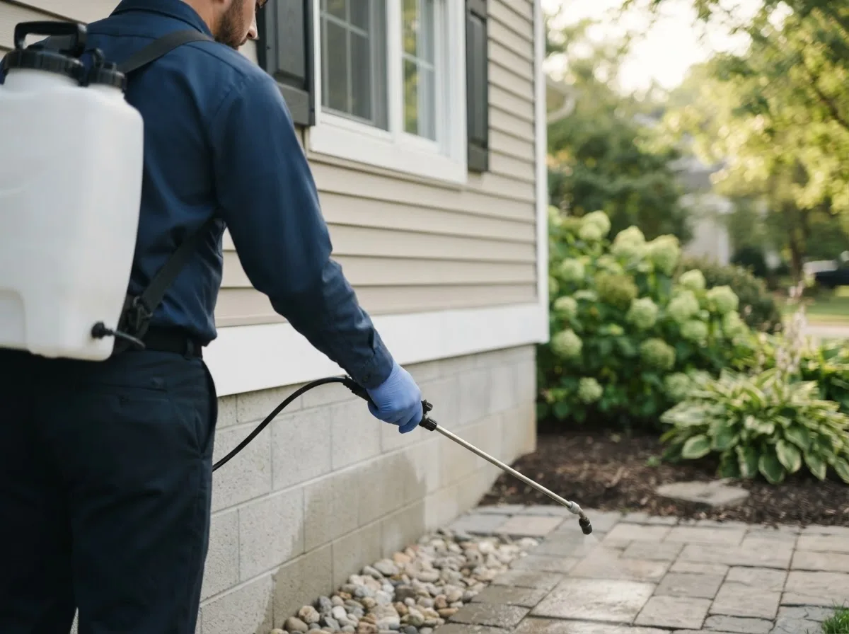 Pest control technician inspecting a home in Palmyra, IN